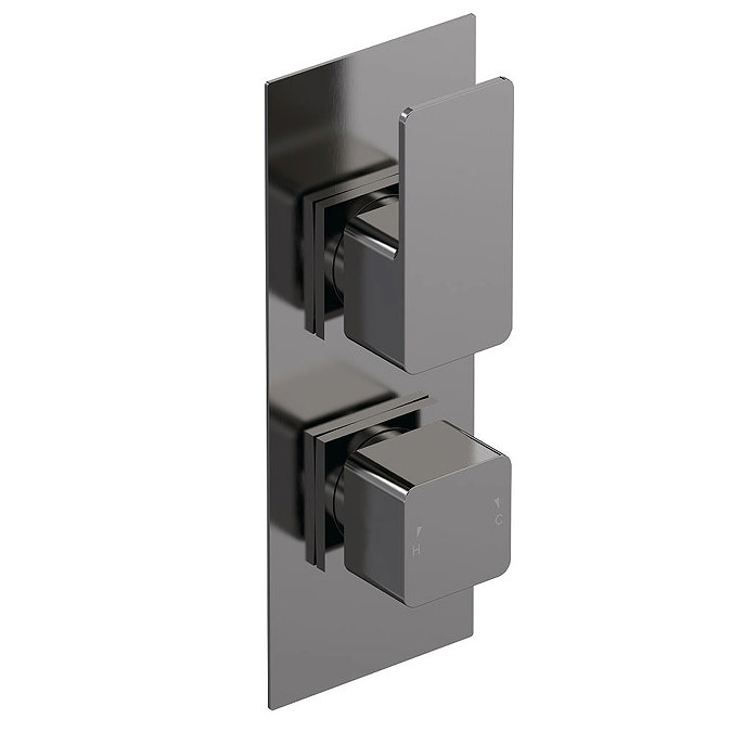 Venice Cubo Twin Thermostatic Shower Valve with Diverter - Brushed Gun Metal Large Image