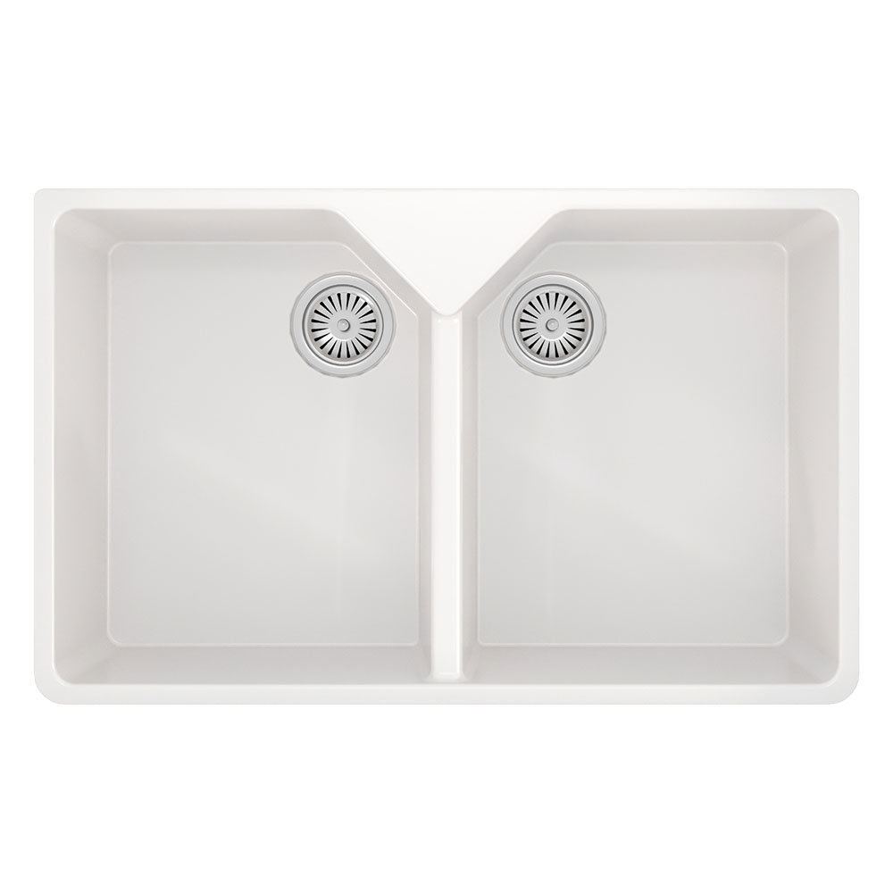 Venice Double Bowl Belfast Composite Kitchen Sink + Chrome Wastes  Profile Large Image
