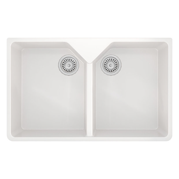 Venice Double Bowl Belfast Composite Kitchen Sink + Chrome Wastes  Profile Large Image