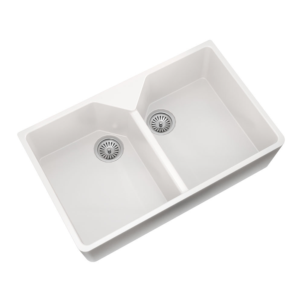 Venice Double Bowl Belfast Composite Kitchen Sink + Chrome Wastes  Feature Large Image