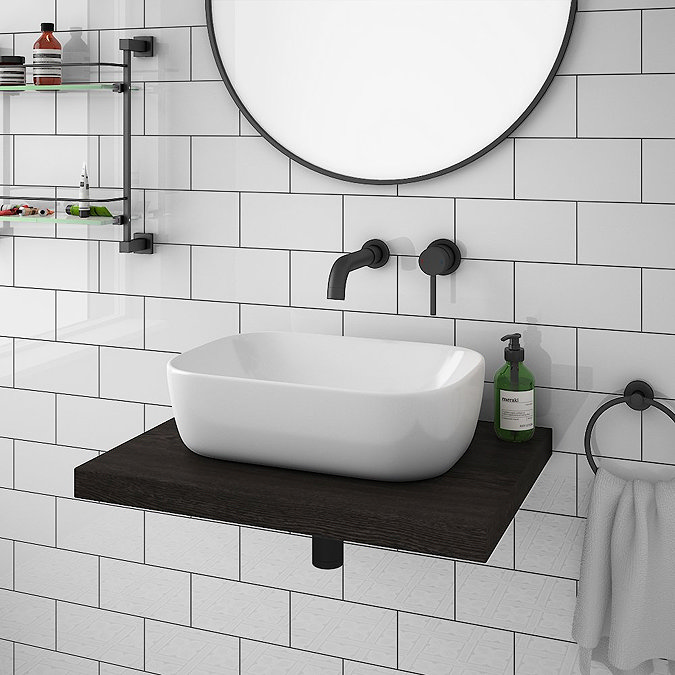 Venice Floating Basin Shelf (Dark Oak - 600mm incl. Curved Rectangular Basin)