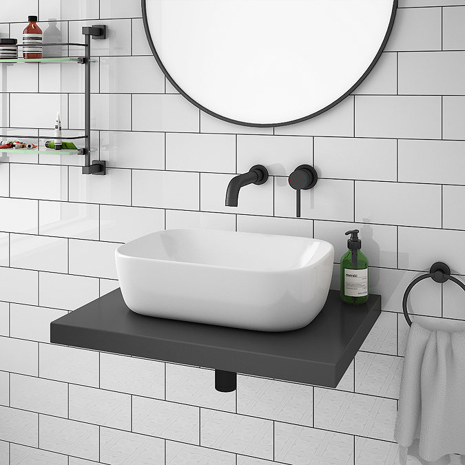 Venice Floating Basin Shelf (Gloss Grey - 600mm Wide)  Standard Large Image