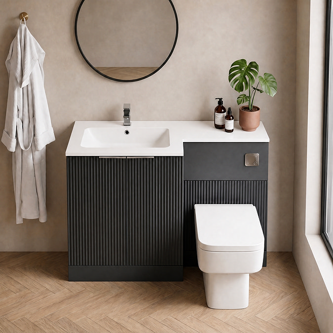 Venice Fluted 1100 Anthracite Bathroom Combination Suite Unit with Matt White Stone Basin