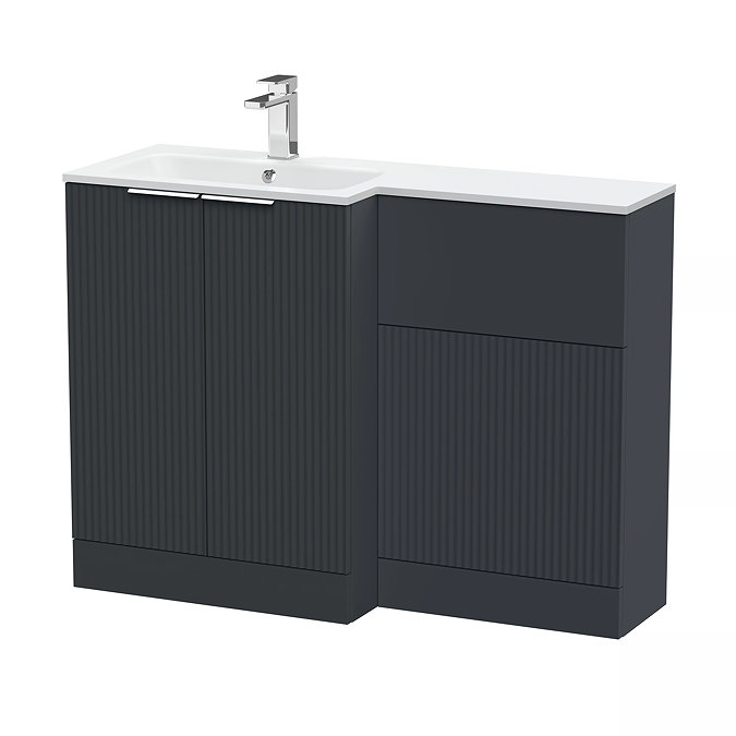 Venice Fluted 1100 Anthracite Bathroom Combination Suite Unit with Matt White Stone Basin