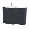Venice Fluted 1100 Anthracite Bathroom Combination Suite Unit with Matt White Stone Basin