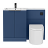 Venice Fluted 1100 Blue Bathroom Combination Suite Unit with Carrera Marble Basin - Matt Black Handles & Flush, Round Pan