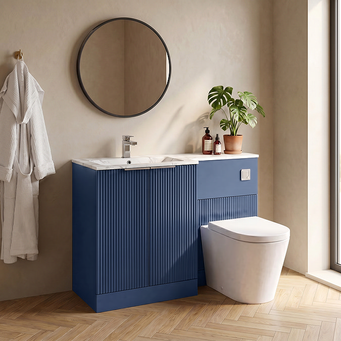 Venice Fluted 1100 Blue Bathroom Combination Suite Unit with Carrera Marble Stone Basin