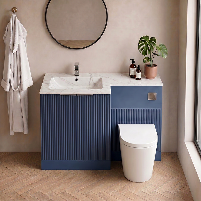 Venice Fluted 1100 Blue Bathroom Combination Suite Unit with Carrera Marble Stone Basin