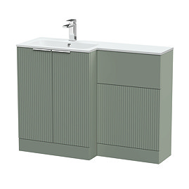 Venice Fluted 1100 Green Bathroom Combination Suite Unit with Matt White Stone Basin