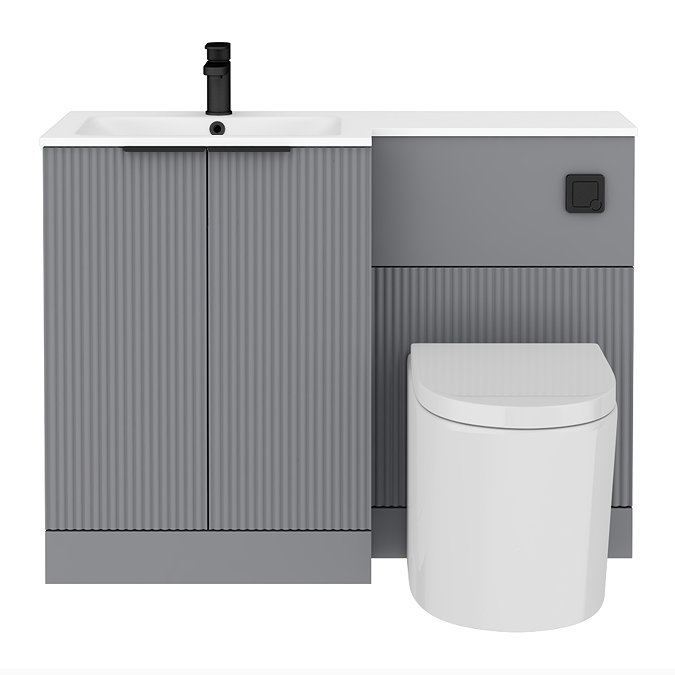 Venice Fluted 1100 Grey Bathroom Combination Suite Unit with Carrera Marble Basin - Matt Black Handles & Flush, Round Pan