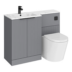 Venice Fluted 1100 Grey Bathroom Combination Suite Unit with Carrera Marble Basin - Matt Black Handles & Flush, Round Pan