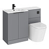 Venice Fluted 1100 Grey Bathroom Combination Suite Unit with Carrera Marble Basin - Matt Black Handles & Flush, Round Pan