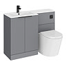 Venice Fluted 1100 Grey Bathroom Combination Suite Unit with Matt White Stone Basin - Matt Black Handles & Flush, Round Pan