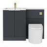 Venice Fluted 1100mm Anthracite Combination Unit with Carrera Marble Basin - Brushed Brass Handles & Flush, Round Pan