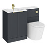 Venice Fluted 1100mm Anthracite Combination Unit with Carrera Marble Basin - Brushed Brass Handles & Flush, Round Pan