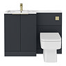 Venice Fluted 1100mm Anthracite Combination Unit with Carrera Marble Basin - Brushed Brass Handles & Flush, Square Pan