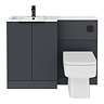 Venice Fluted 1100mm Anthracite Combination Unit with Carrera Marble Basin - Matt Black Handles & Flush, Square Pan
