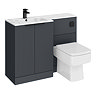 Venice Fluted 1100mm Anthracite Combination Unit with Carrera Marble Basin - Matt Black Handles & Flush, Square Pan