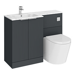 Venice Fluted 1100mm Anthracite Combination Unit with Carrera Marble Basin, Round Pan & Chrome Flush
