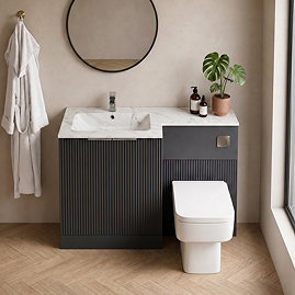 Venice Fluted 1100mm Anthracite Combination Unit with Carrera Marble Basin, Square Pan & Chrome Flush