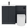 Venice Fluted 1100mm Anthracite Combination Unit with Matt White Basin - Black Handles & Flush, Round Pan