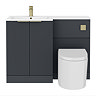 Venice Fluted 1100mm Anthracite Combination Unit with Matt White Basin - Brushed Brass Handles & Flush, Round Pan