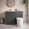 Venice Fluted 1100mm Anthracite Combination Unit with Matt White Basin - Brushed Brass Handles & Flush, Round Pan
