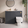 Venice Fluted 1100mm Anthracite Combination Unit with Matt White Stone Basin - Brushed Brass Handles & Flush, Square Pan
