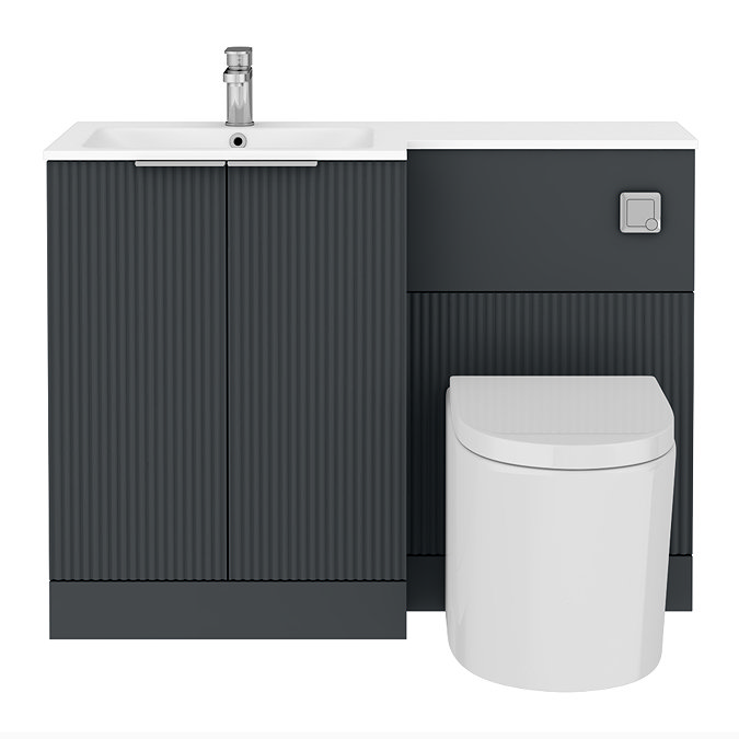 Venice Fluted 1100mm Anthracite Combination Unit with Matt White Stone Basin, Round Pan & Chrome Flush