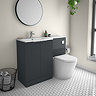 Venice Fluted 1100mm Anthracite Combination Unit with Matt White Stone Basin, Round Pan & Chrome Flush