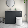 Venice Fluted 1100mm Anthracite Combination Unit with Matt White Stone Basin, Round Pan & Chrome Flush