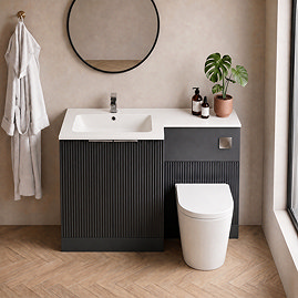 Venice Fluted 1100mm Anthracite Combination Unit with Matt White Basin - Black Handles & Flush, Round Pan