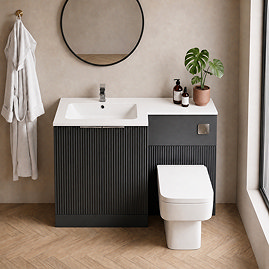 Venice Fluted 1100mm Anthracite Combination Unit with Matt White Stone Basin, Square Pan & Chrome Flush