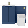 Venice Fluted 1100mm Blue Combination Unit with Carrera Marble Basin - Brushed Brass Handles & Flush, Round Pan