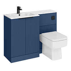 Venice Fluted 1100mm Blue Combination Unit with Carrera Marble Basin - Matt Black Handles & Flush, Square Pan