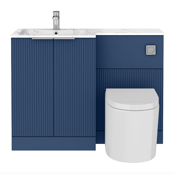 Venice Fluted 1100mm Blue Combination Unit with Carrera Marble Basin, Round Pan & Chrome Flush