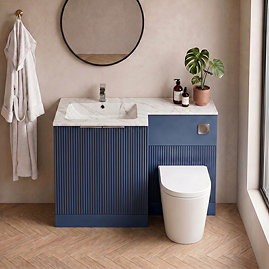 Venice Fluted 1100mm Blue Combination Unit with Carrera Marble Basin, Round Pan & Chrome Flush