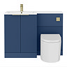 Venice Fluted 1100mm Blue Combination Unit with Matt White Basin - Brushed Brass Handles & Flush, Round Pan