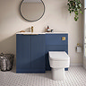 Venice Fluted 1100mm Blue Combination Unit with Matt White Stone Basin - Brushed Brass Handles & Flush, Square Pan