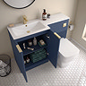 Venice Fluted 1100mm Blue Combination Unit with Matt White Stone Basin - Brushed Brass Handles & Flush, Square Pan