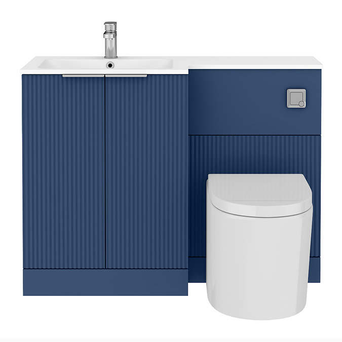 Venice Fluted 1100mm Blue Combination Unit with Matt White Stone Basin, Round Pan & Chrome Flush