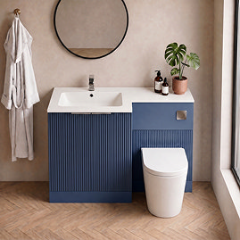 Venice Fluted 1100mm Blue Combination Unit with Matt White Stone Basin, Round Pan & Chrome Flush