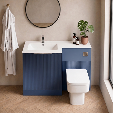 Venice Fluted 1100mm Blue Combination Unit with Matt White Stone Basin, Square Pan & Chrome Flush