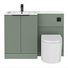 Venice Fluted 1100mm Green Combination Unit with Carrera Marble Basin - Black Handles & Flush, Round Pan