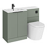Venice Fluted 1100mm Green Combination Unit with Carrera Marble Basin - Black Handles & Flush, Round Pan