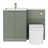 Venice Fluted 1100mm Green Combination Unit with Carrera Marble Basin - Brushed Brass Handles & Flush, Round Pan