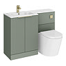 Venice Fluted 1100mm Green Combination Unit with Carrera Marble Basin - Brushed Brass Handles & Flush, Round Pan
