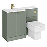 Venice Fluted 1100mm Green Combination Unit with Carrera Marble Basin - Brushed Brass Handles & Flush, Square Pan