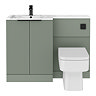 Venice Fluted 1100mm Green Combination Unit with Carrera Marble Basin - Matt Black Handles & Flush, Square Pan
