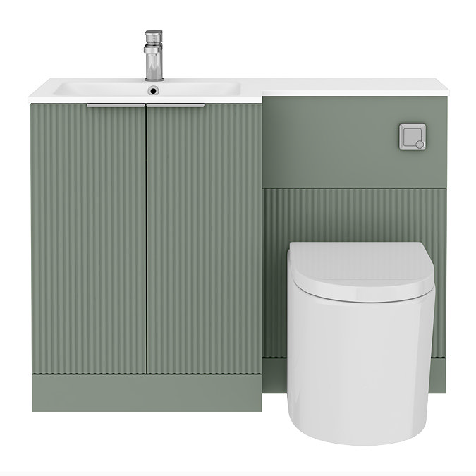 Venice Fluted 1100mm Green Combination Unit with Carrera Marble Basin, Round Pan & Chrome Flush